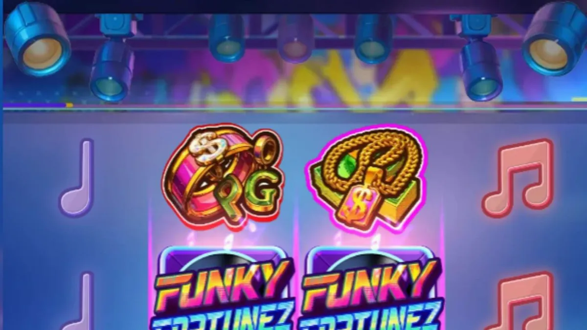 Funky Fortunez স্লট গেমের নিয়ন-থিমযুক্ত ইন্টারফেস এবং হিপ-হপ স্টাইল গ্রাফিক্স